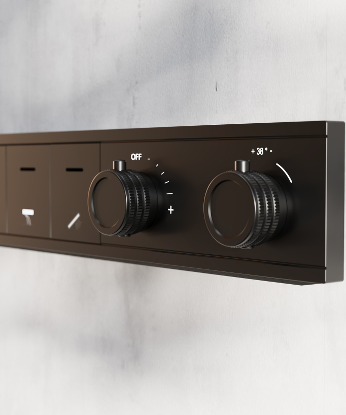Thermostatisches Duschsystem, LED Regenduschkopf multifunktional 70x70 cm – Schwarz