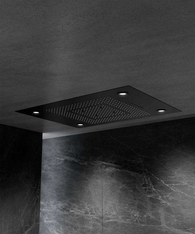 Thermostatische Duschkombination mit LED-Regenhimmel & Chromotherapie - 80 x 60 cm - Schwarz