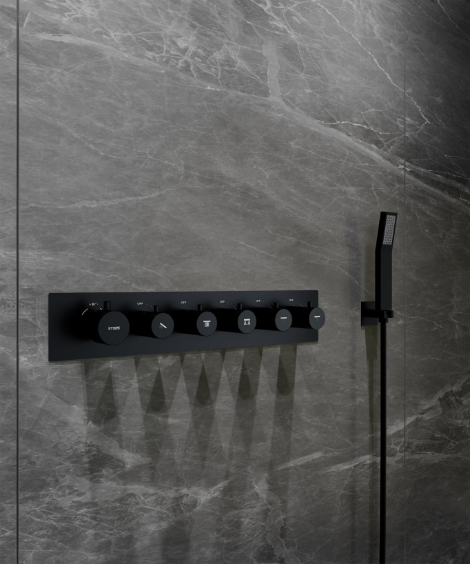 Thermostatische Duschkombination mit LED-Regenhimmel & Chromotherapie - 80 x 60 cm - Schwarz