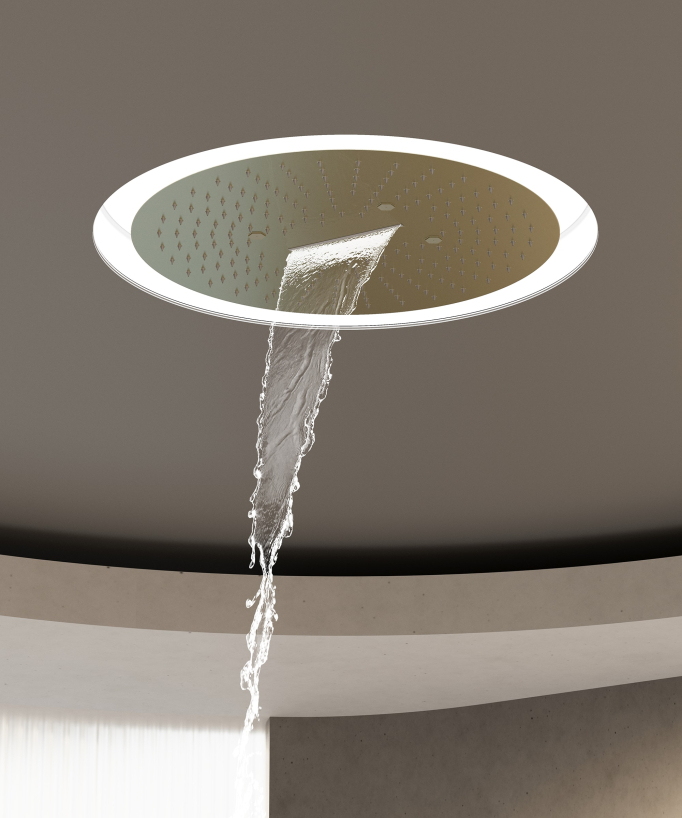 Duschset mit LED-Thermostat-Unterputzmischer Wellness, gebürstetes Gold – Corbeau