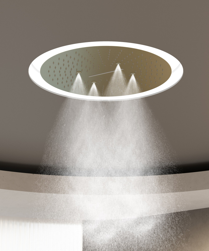 Duschset mit LED-Thermostat-Unterputzmischer Wellness, gebürstetes Gold – Corbeau