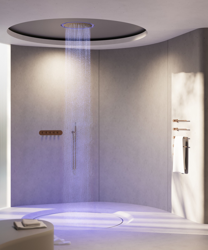 Wellness Unterputz-Duschset Thermostat LED Roségold gebürstet - Corbeau
