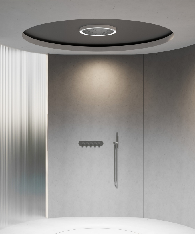 Wellness Duschsystem Unterputz mit LED Regenhimmel Gunmetal - Corbeau