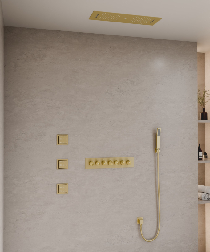 Modernes Thermostat-Duschsystem – LED-Regenhimmel 900x300 mm, 3 Körperdüsen