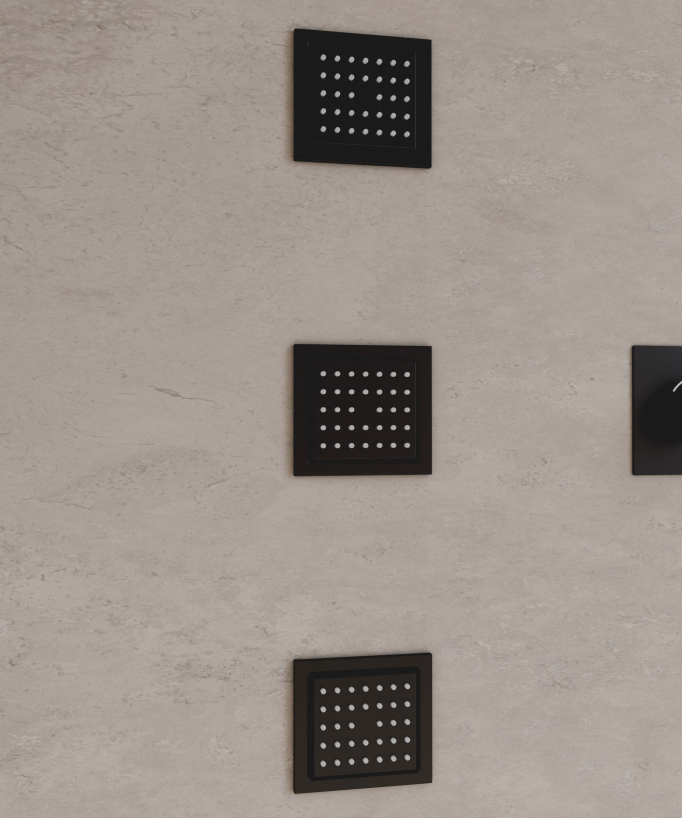 Moderne Thermostat-Duschsystem Schwarz – LED-Regenhimmel 900 x 300 mm, 3 Körperdüsen