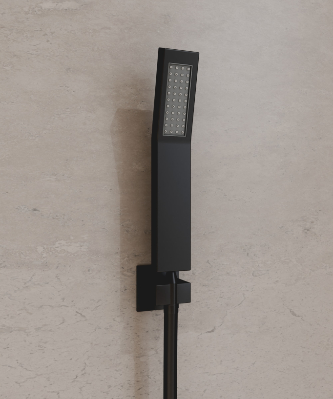 Moderne Thermostat-Duschsystem Schwarz – LED-Regenhimmel 900 x 300 mm, 3 Körperdüsen