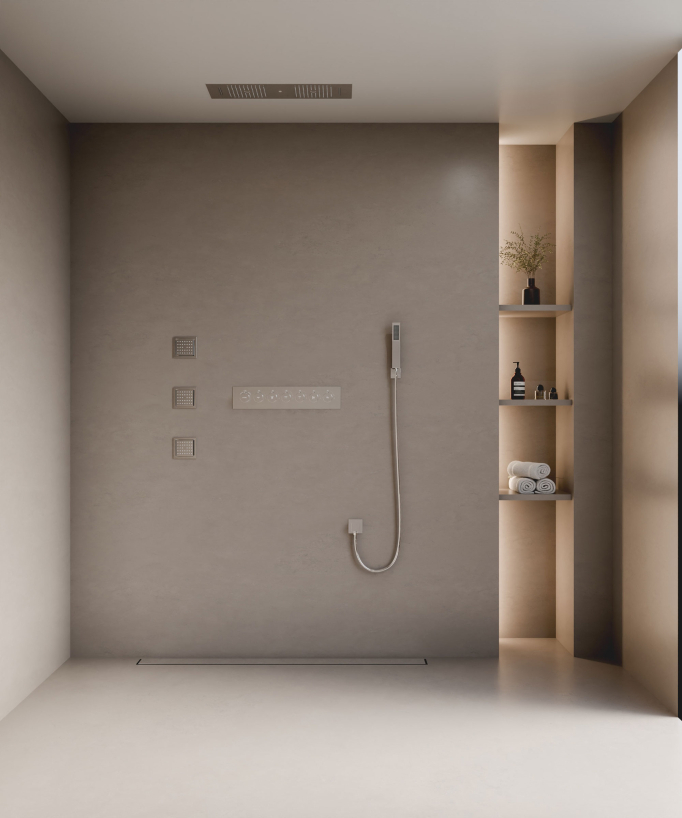 Moderne Thermostat-Duschsystem Chrom – LED Regendusche 900x300 mm, 3 Körperdüsen