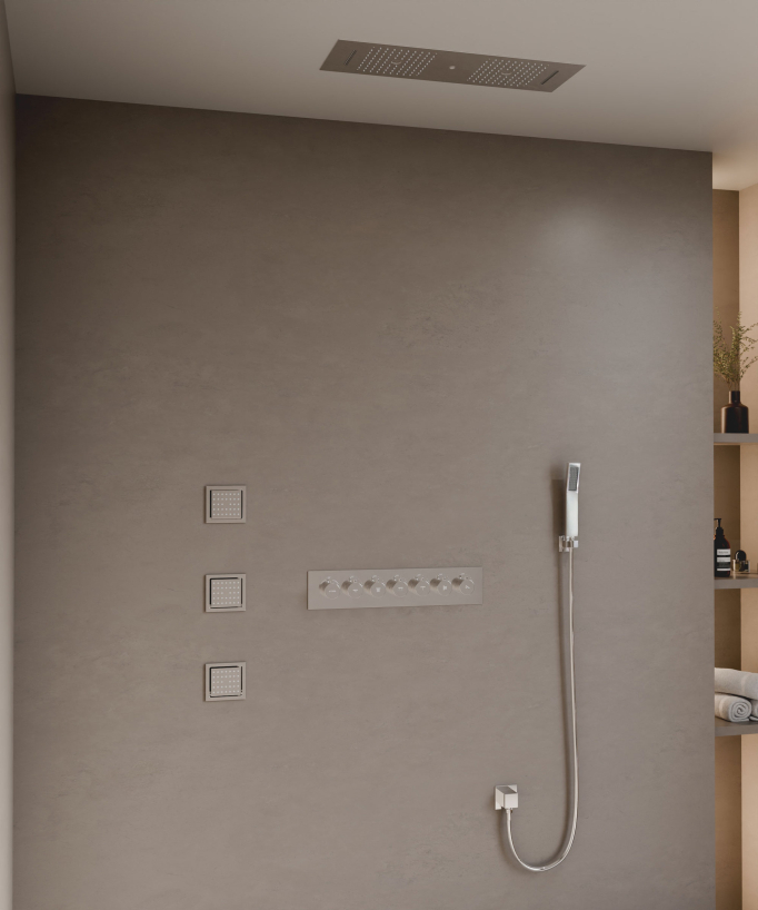 Moderne Thermostat-Duschsystem Chrom – LED Regendusche 900x300 mm, 3 Körperdüsen