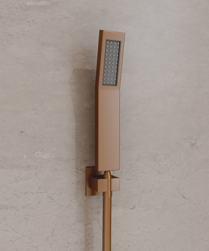 Modernes Duschsystem Thermostat Roségold gebürstet – LED Regendusche 900x300 mm, 3 Körperdüsen