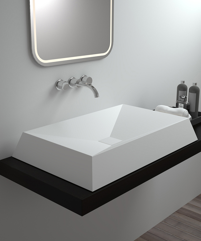 Rechteckiges Aufsatzwaschbecken Solid Surface Weiß matt – Madingou