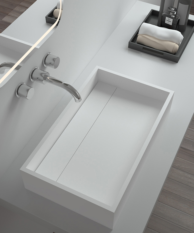 Rechteckiges Aufsatzwaschbecken aus Solid Surface, Mattweiß - Shanga
