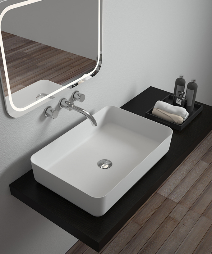 Aufsatzwaschbecken rechteckig Solid Surface Weiß matt – Kalemie