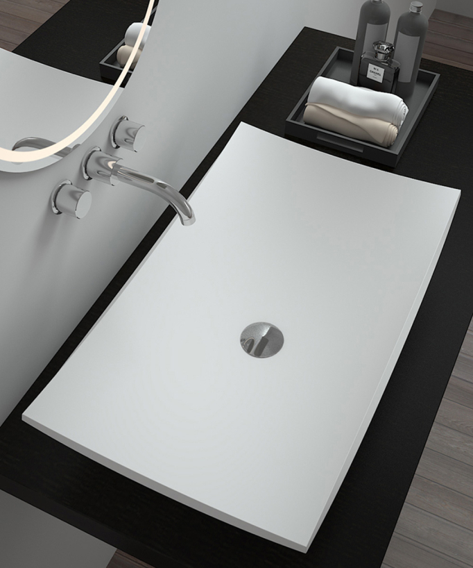 Rechteckiges Aufsatzwaschbecken aus Solid Surface, mattweiß - Kamina
