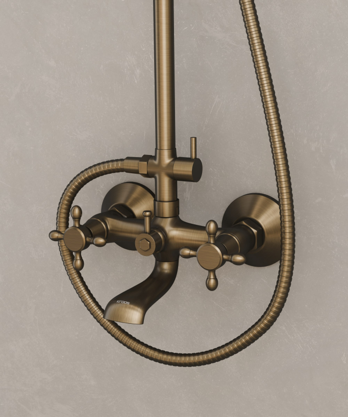 Retro-Brausegarnitur mit Wannenauslauf, Messing Antik – Modell Rome