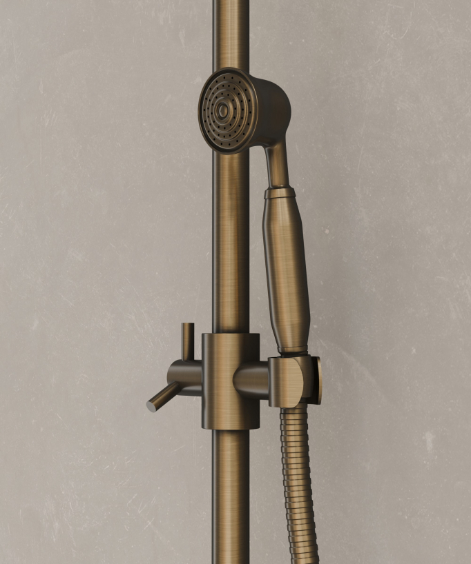 Retro-Brausegarnitur mit Wannenauslauf, Messing Antik – Modell Rome