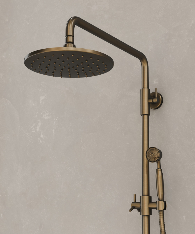 Retro-Brausegarnitur mit Wannenauslauf, Messing Antik – Modell Rome