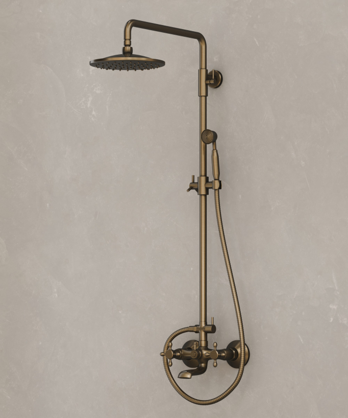 Retro-Brausegarnitur mit Wannenauslauf, Messing Antik – Modell Rome