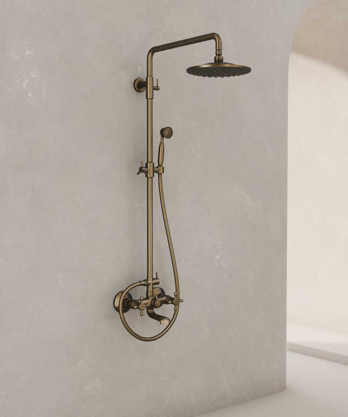 Retro-Brausegarnitur mit Wannenauslauf, Messing Antik – Modell Rome