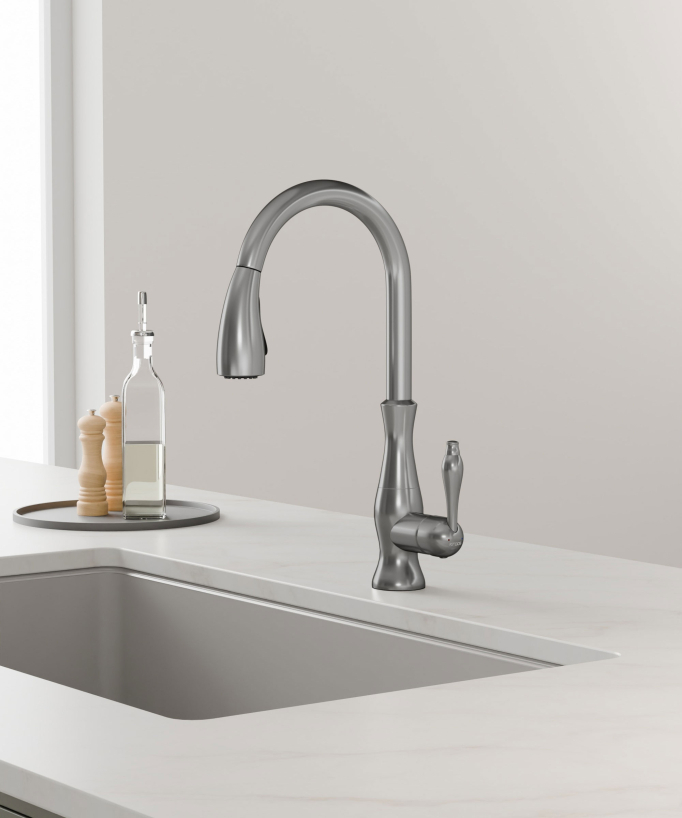 Moderne Küchenarmatur mit herausziehbarer Brause – Gebürstetes Nickel