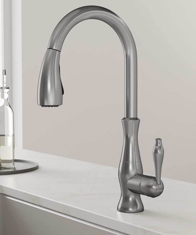 Moderne Küchenarmatur mit herausziehbarer Brause – Gebürstetes Nickel
