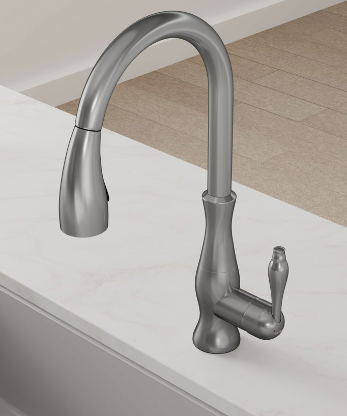 Moderne Küchenarmatur mit herausziehbarer Brause – Gebürstetes Nickel