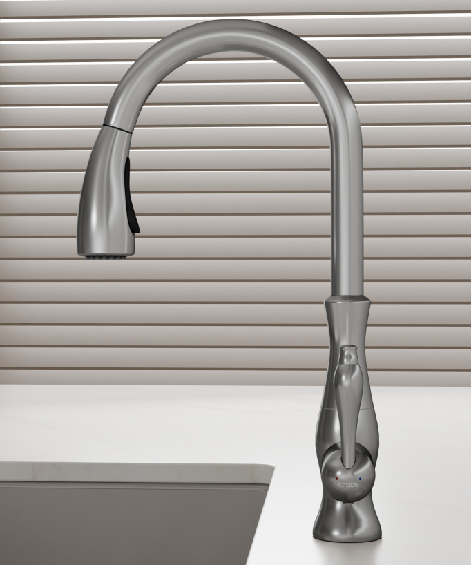 Moderne Küchenarmatur mit herausziehbarer Brause – Gebürstetes Nickel