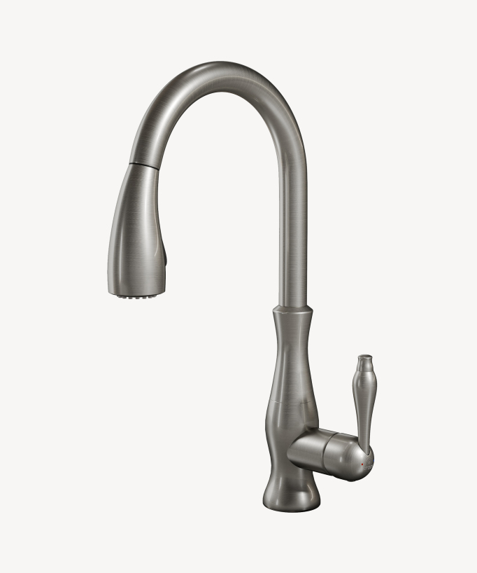 Moderne Küchenarmatur mit herausziehbarer Brause – Gebürstetes Nickel