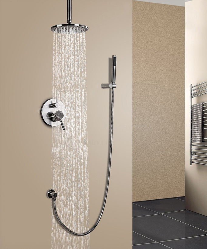 Unterputz-Thermostatdusche gebürstetes Nickel, Regendusche 200 mm Decke, Handbrause mit Wandhalter