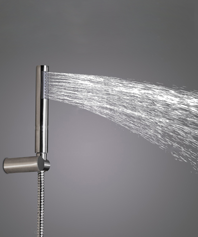 Unterputz-Thermostatdusche gebürstetes Nickel, Regendusche 200 mm Decke, Handbrause mit Wandhalter