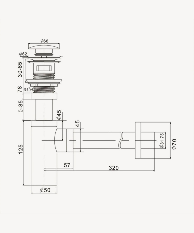 Waschtisch Siphon Flaschenform aus Messing