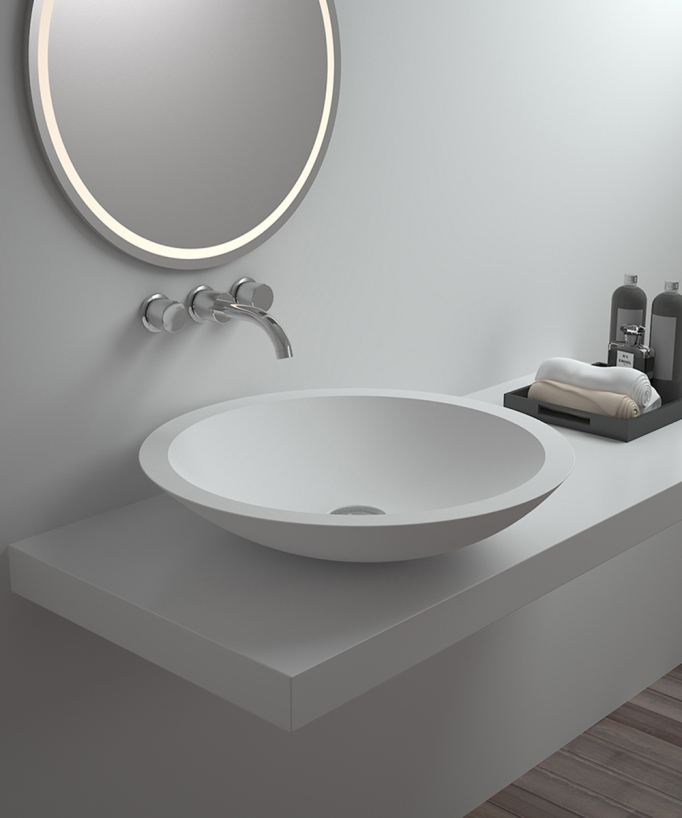 Runde Aufsatz-Waschschale aus Solid Surface Mattweiß - Mossendjo