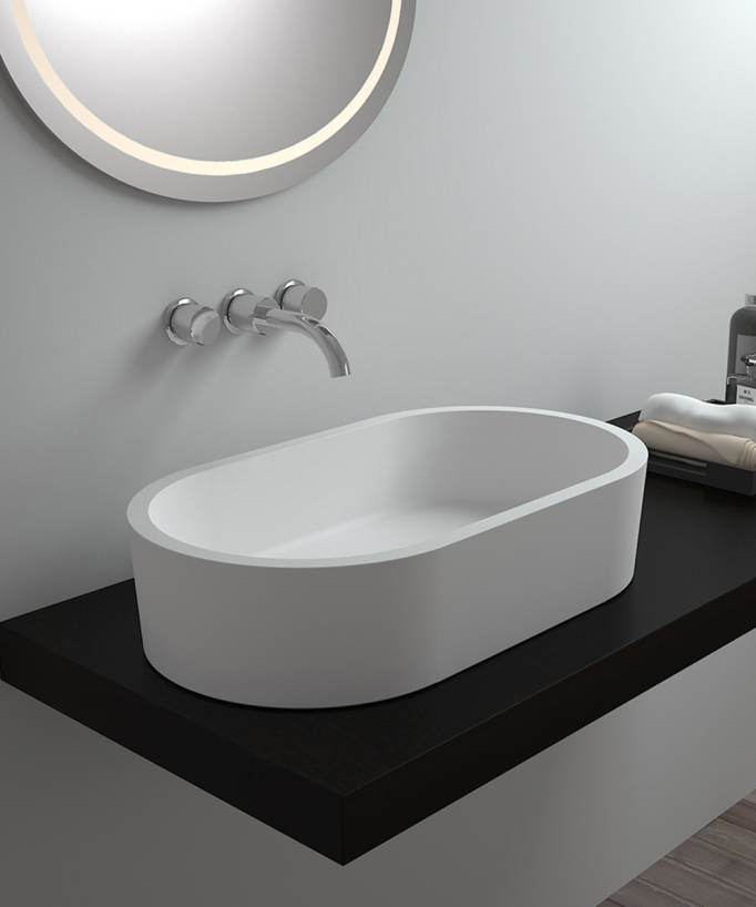Aufsatzwaschbecken oval Solid Surface mattweiß - Dongou