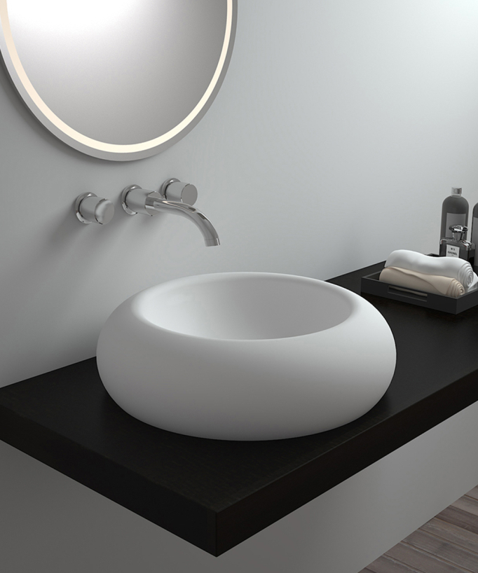 Runde Aufsatzwaschschale aus Solid Surface, mattweiß – Sibiti