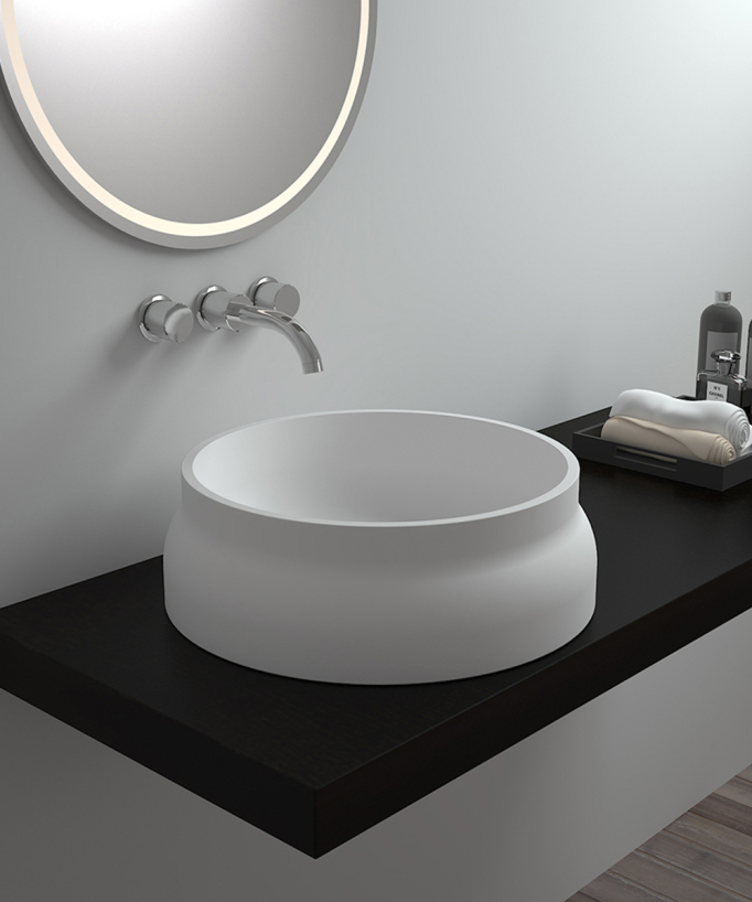 Runde Aufsatz-Waschschale Solid Surface Weiß matt - Impfondo
