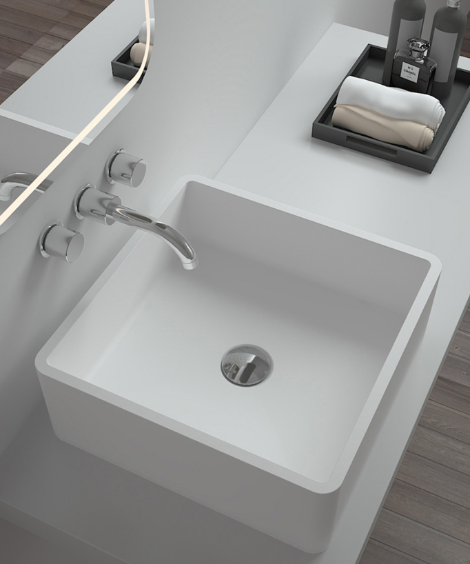 Aufsatzwaschtisch Quadrat Solid Surface Weiß Matt - Kouilou