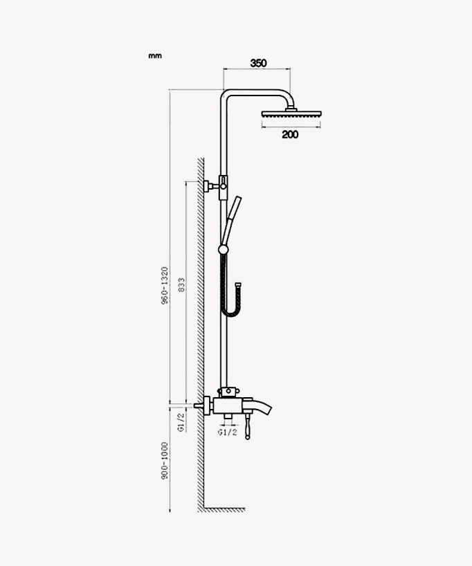Antike Duschsäule aus Messing mit 20 cm Regendusche – Rom