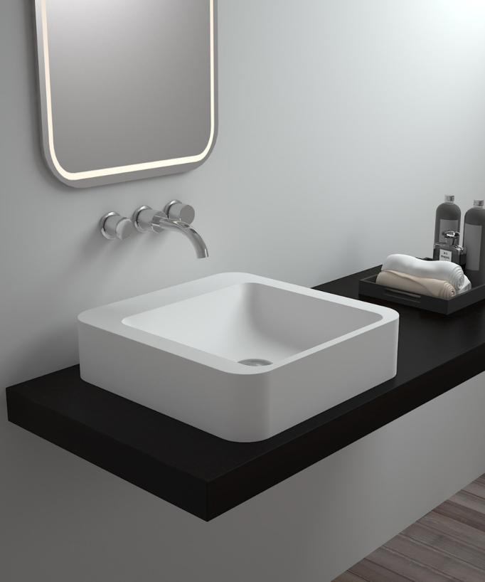 Aufsatzwaschbecken Quadrat aus Solid Surface Matt Weiß - Luna