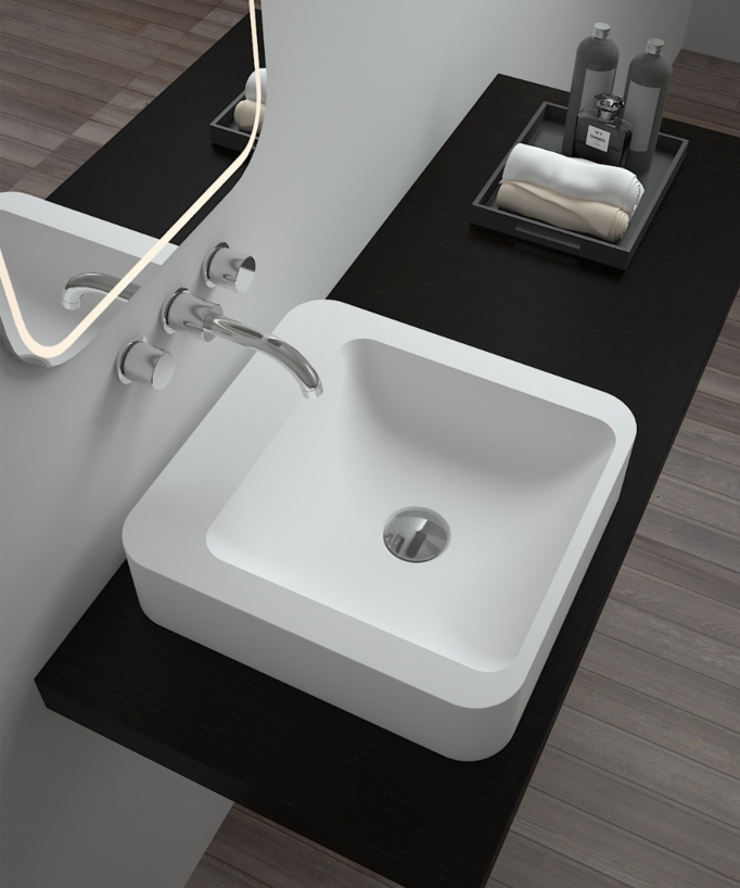 Aufsatzwaschbecken Quadrat aus Solid Surface Matt Weiß - Luna