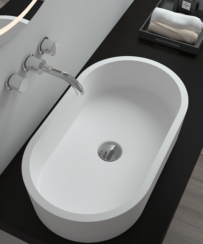 Aufsatzwaschbecken oval Solid Surface mattweiß - Dongou