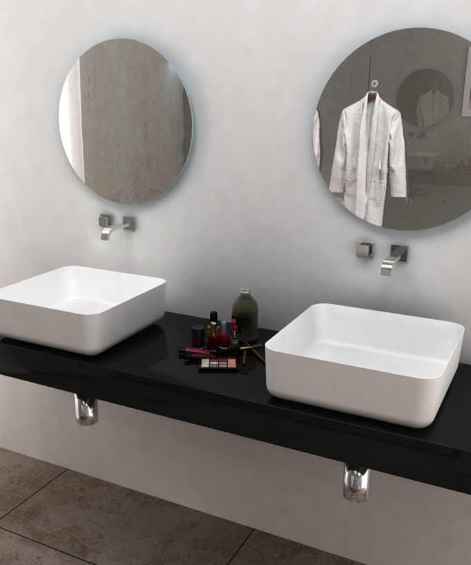 Aufsatzwaschbecken quadratisch Solid Surface mattweiß - Bunia
