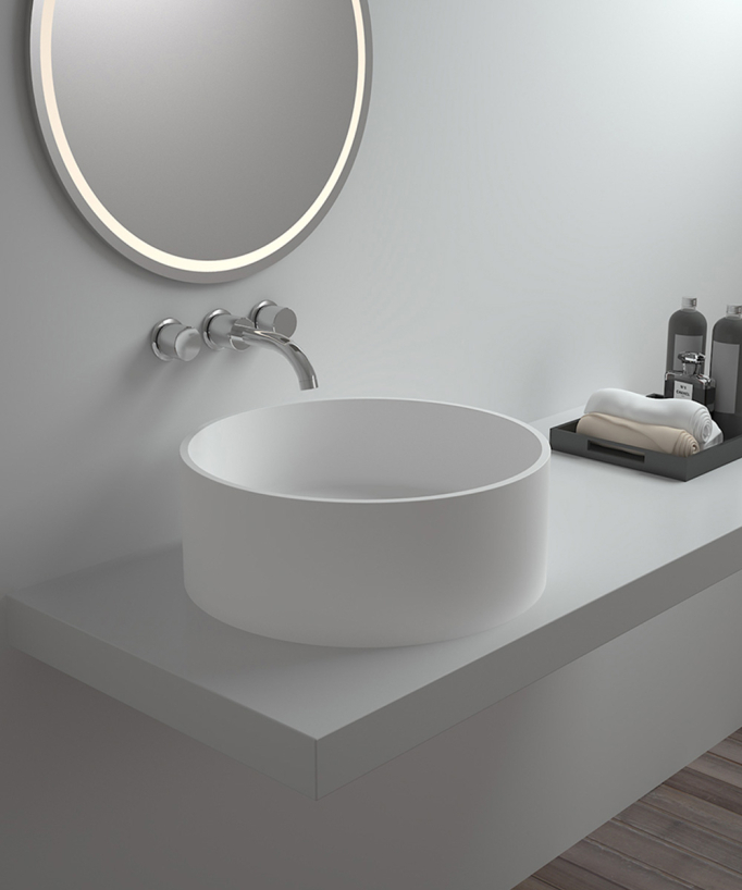 Aufsatz-Waschtisch rund Solid Surface Weiß matt - Makoua