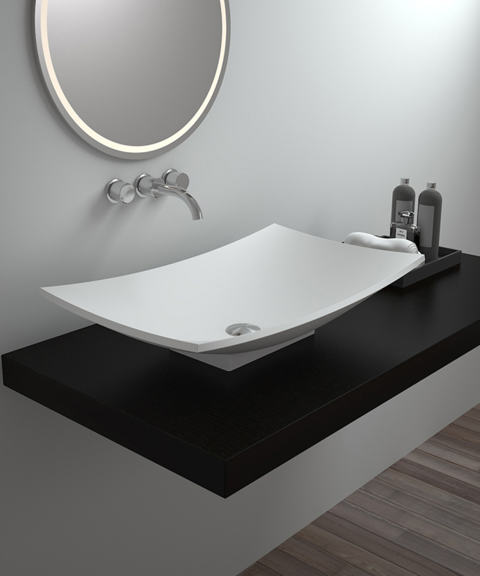 Rechteckiges Aufsatzwaschbecken aus Solid Surface, mattweiß - Kamina