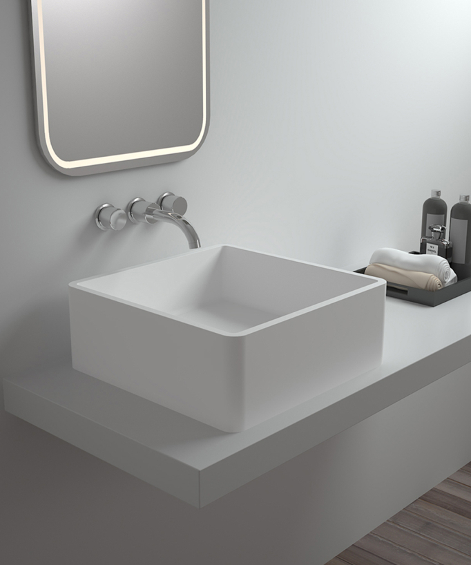 Aufsatzwaschtisch Quadrat Solid Surface Weiß Matt - Kouilou