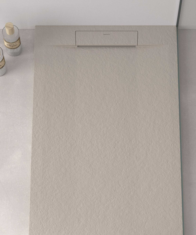 Duschwanne Sand, Textur Stein Zeus, farblich passender Ablaufrost
