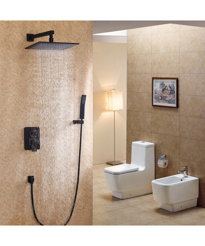 Unterputz-Regendusche mit Handbrause aus massivem Messing - Schwarz