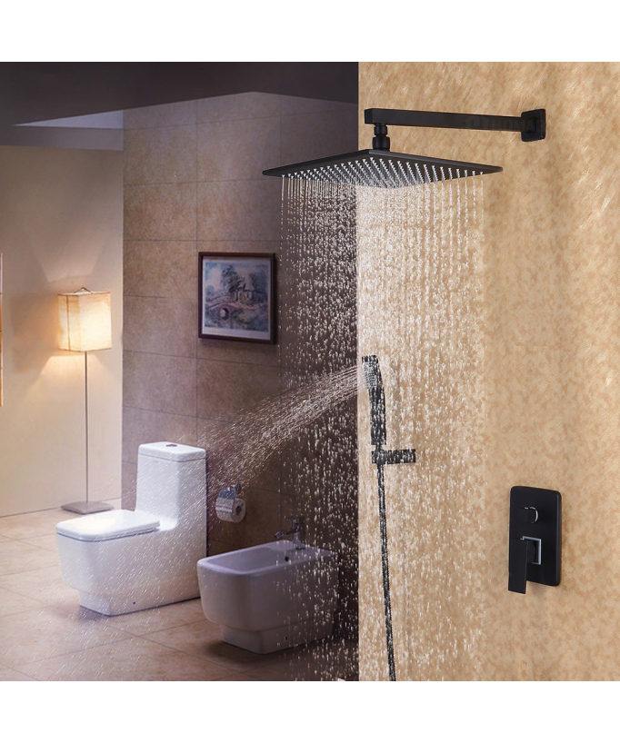 Unterputz-Regendusche mit Handbrause aus massivem Messing - Schwarz