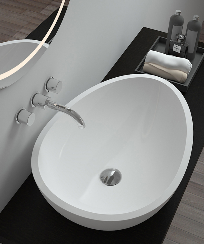 Ovales Aufsatzwaschbecken aus Solid Surface Mattweiß - Nkayi