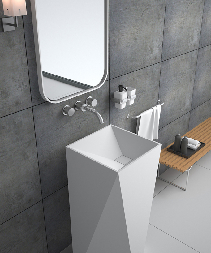 Standwaschtisch quadratisch Aufsatz Solid Surface Weiß matt - Zanaga