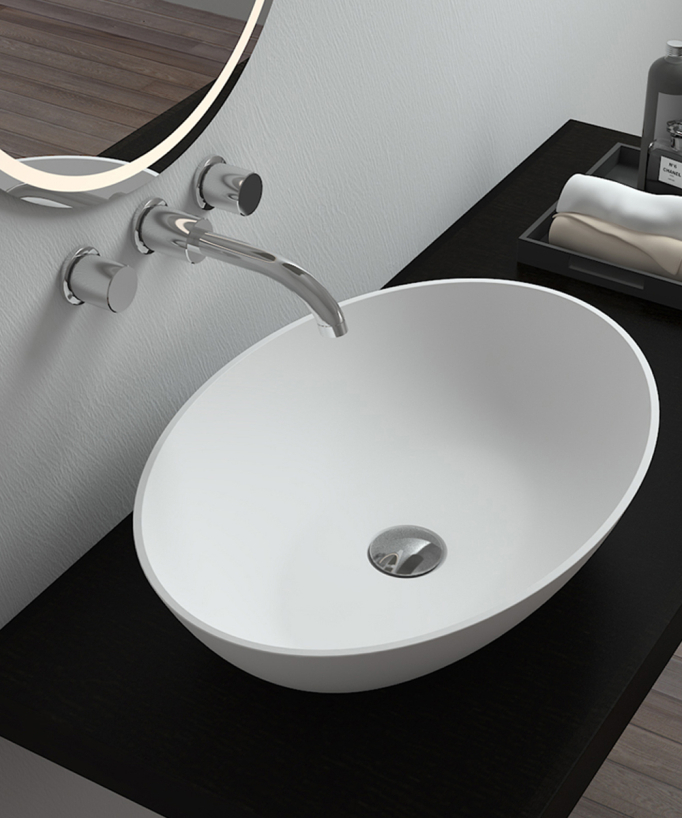 Aufsatzwaschtisch oval Solid Surface Weiß matt - Dolisie