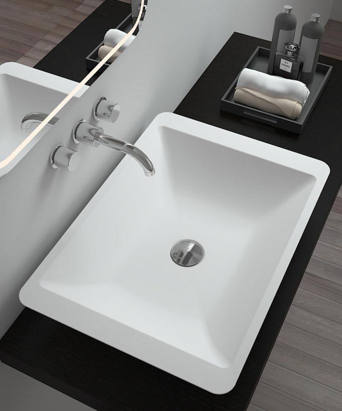 Aufsatzwaschbecken rechteckig Solid Surface Weiß Matt - Niari